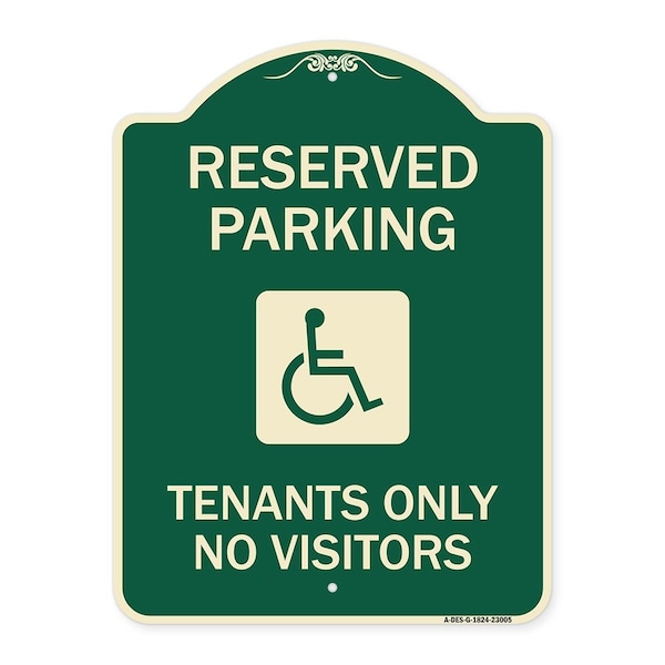 Reserved Parking Tenants No Visitors W/ Graphic Heavy-Gauge Aluminum Sign, 24" x 18", G-1824-23005